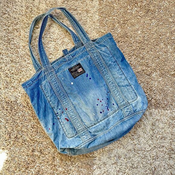 Denim & Supply Ralph Lauren Embroidered Aztec Western Jean Tote Shopper Bag - Picture 2 of 16